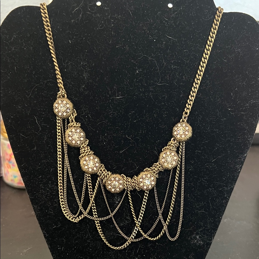 Talbots Gold Chain Necklace with Crystal Beads Vintage